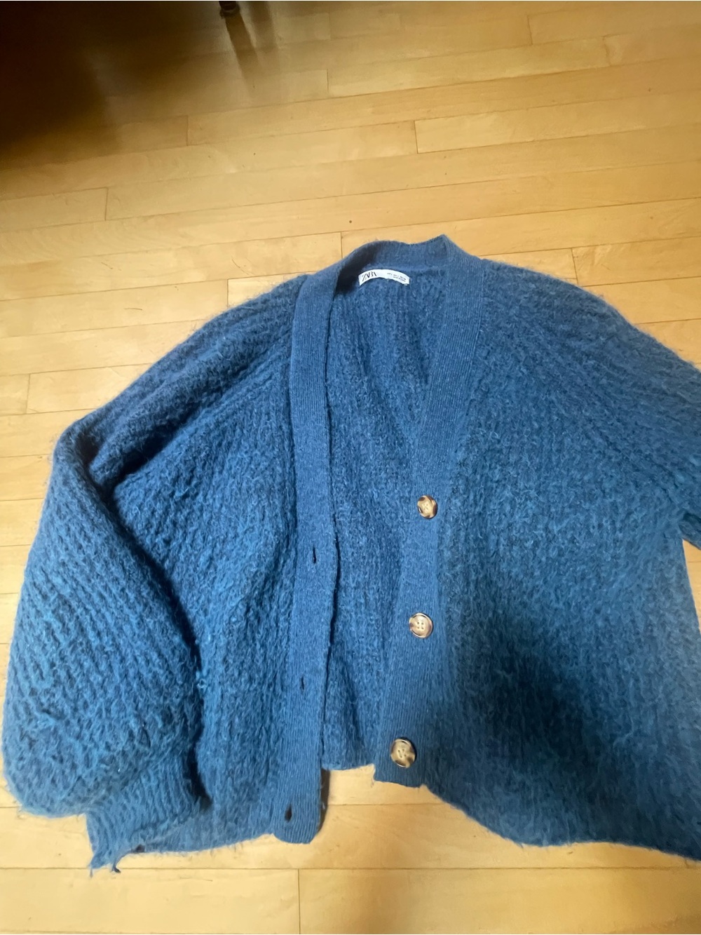 Zara Textured Blue Cardigan Sweater - Cozy Button Front